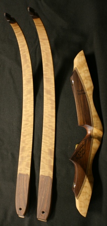 Quilted maple/Bolivian rosewood riser with quilted maple limbs and elk antler tips